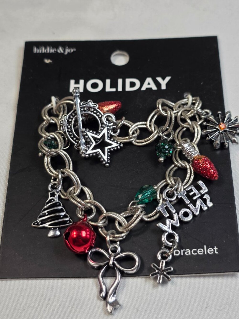 New Hildie & Jo Holiday Charm Bracelet Christmas Tree, Bow, & Light Bulb Dangles